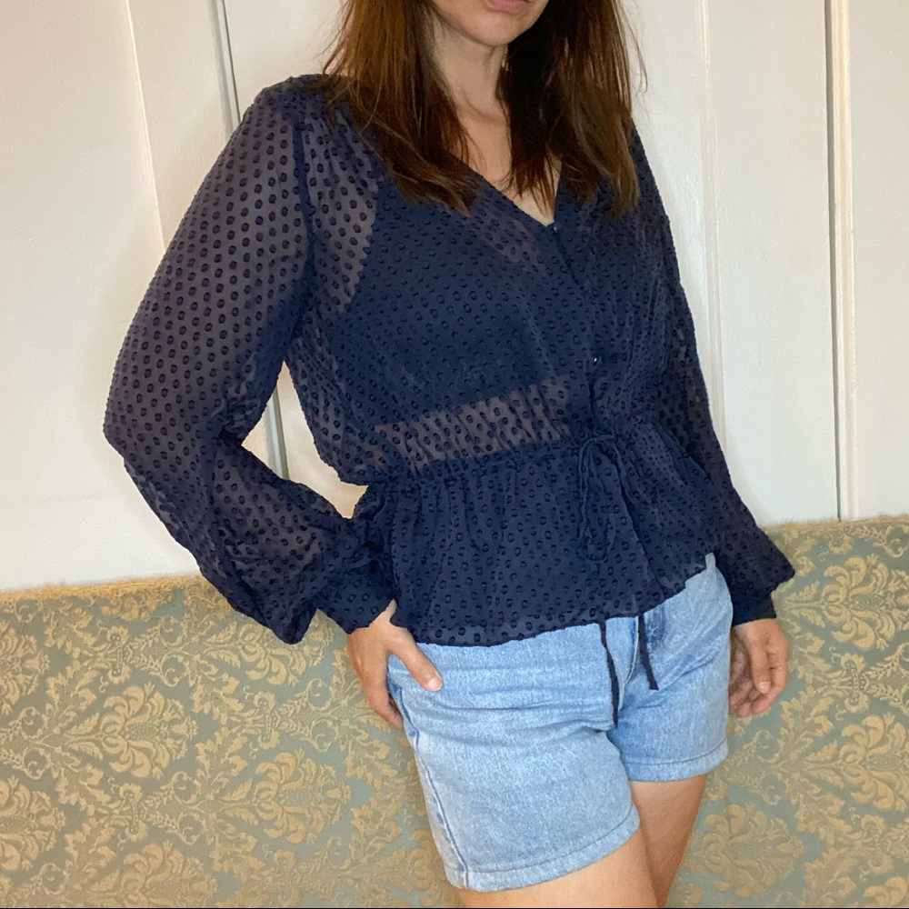 Frame sheer navy blue silk blouse
